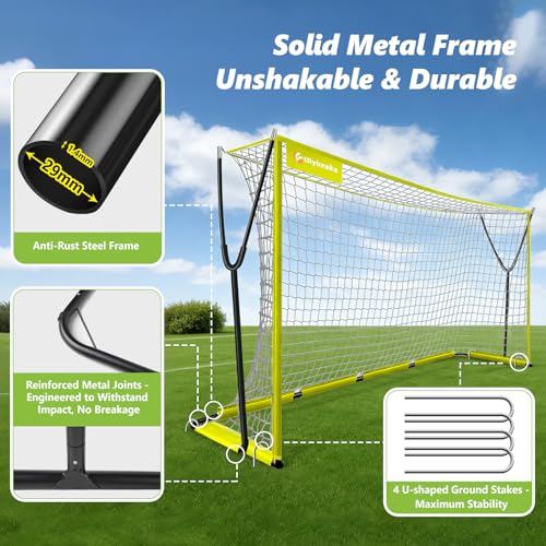 Soccer Net 12x6 ft, Soccer Goal for Backyard with Ultra Stable Outward Angled Metal Frame, 7-ply Tetoron, Portable Carry Bag - Easy Set Up for Youth & Adult Indoor Outdoor Practice - color: Yellow