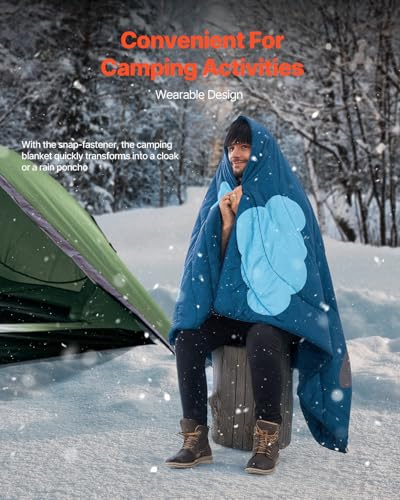 VEVOR Camping Blanket, Large Warm Wearable Stadium Blanket, Waterproof & Windproof, Polyester Fiber, Flame Retardant, Great for Outdoors, Picnics, Hiking, Sports Events, Travel, 75" x 52", Printed - color: Printed