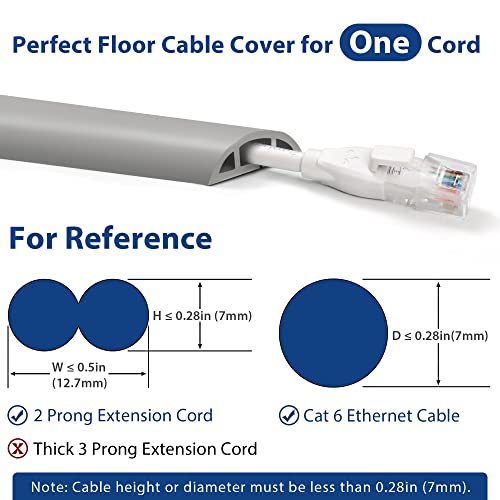 Cord Cover Floor 6ft Grey, PVC Floor Cable Cover, Cord Hider Floor Cord Protector Prevent Cable Trips & Protect Wires, Floor Cable Management Hide Cords on Floor, Cord Cavity - W0.47 x H0.28 - color: Grey, size: W1.2'' x L6'