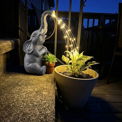 Lyeasw Solar Garden Decor Elephant Statues – Birthday Gifts for Women Mom, Water‑Resistant Watering Elephant Outdoor Decor for Patio, Yard & Porch with Auto On/Off Light, Praying Elephant Ornament - color: Elephant