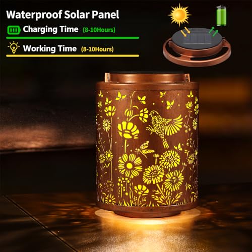 Solar Lanterns Garden Decor Birthday Gifts for Women Mon Grandma Metal Hanging Solar Lights Waterproof Outdoor Decoration for Outside LED Lanterns for Yard Patio Lawn (Birds) - style: Birds