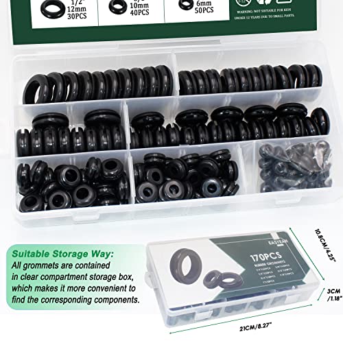 EASYEAH 170 Pcs Rubber Grommet Assortment Kit for Wiring Assorted 7 Sizes 1/4 3/8 1/2 5/8 3/4 7/8 1 Inch Round Hole, O Ring Eyelet Cable Hole Plug Set, Firewall Automotive Electrical Wire Gasket - style: 7 Sizes-170 pcs, Hole
