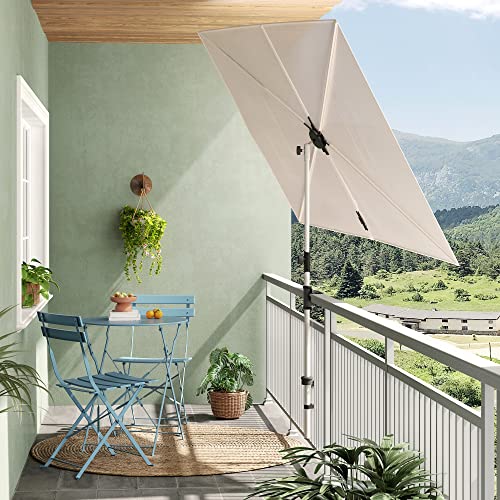 Grand patio Balcony Umbrella, JENA 6x4 FT Outdoor Umbrella, Rectangular Flat Canopy Versatile Patio Shade with 360 Degree Roating Knob for Deck Apartment, Beige - color: Beige, size: 6x4 FT