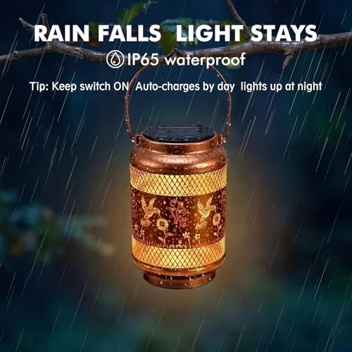 Solar Lanterns Outdoor Garden Decor- Solar Lights Waterproof Hummingbird Decorative Hanging Metal Lights Gardening Gift for Outside Yard, Patio, Backyard, Farm, Gifts for Women Mom - style: Mini Hummingbird