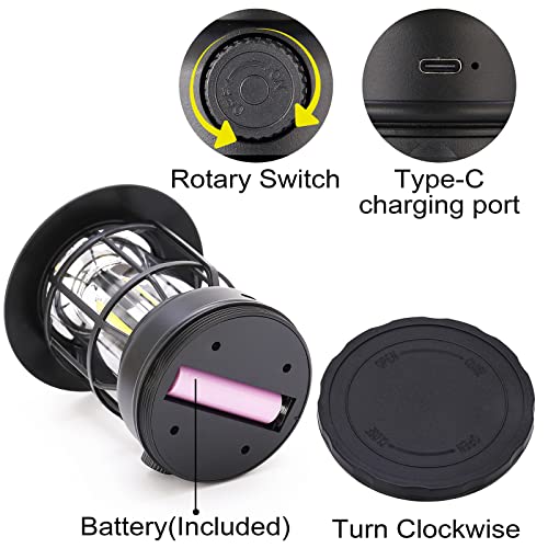LED Camping Lanterns Rechargeable Portable, Vintage Style Tabletop Lantern, Stepless Dimming, Waterproof IP44 - Black, 2 Pack for Camping, Hanging Tent Light, and Power Outages - style: Black 2 Pack