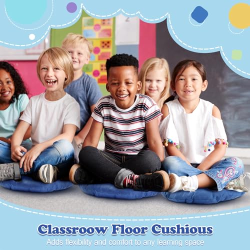 Fumete 8 Pcs 16 Inch Round Floor Cushions for Kids and Toddlers, Flexible Seating Classroom Furniture Floor Pillow for Home, Daycare, Preschool, Yoga and Meditation (Jewelry Blue) - color: Jewelry Blue