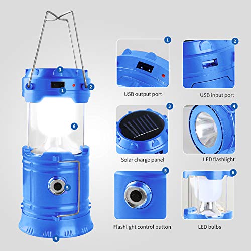 Censinda LED Camping Lantern, Solar and Rechargeable Lantern Flashlight Collapsible and Portable Light for Daily/Camp/Hiking/Night Fishing/Emergency/Hurricanes/Storm(Blue, 1 Pack) - style: Blue