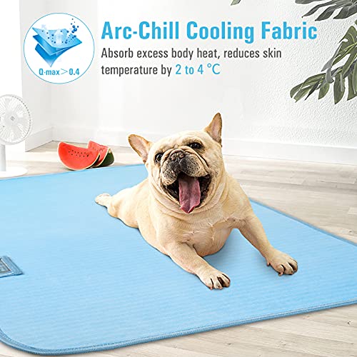 Rywell Dog Cooling Mat, Self Cooling Pad for Dogs, Arc-Chill Q-Max>0.4 Reusable Summer Pet Ice Cool Bed with Super Absorption, Machine Washable & Portable, Home & Travel -L Blue