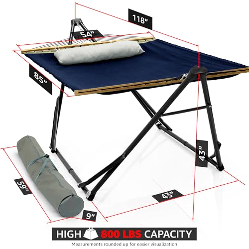 Tranquillo Unity Adjustable Hammock Stand, 800 lbs Capacity Steel Double Hammock Stand for 2 Persons, Premium Pre-Assembled Stand for Indoor Outdoor, Navy - color: 4. Navy, size: Large