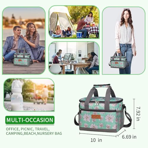 iknoe Insulated Lunch Bag, Foldable 8.5L Cooler Bag for Men & Women, Leakproof Thermal Design, Great for Office, Picnic, Travel, Lunch Box, Nattier Blue - color: Daisy, size: Medium