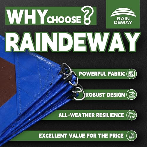 RAINDEWAY Tarp 20x25 Feet Tarps Heavy Duty Waterproof with D-Rings, Reinforced Corners and Edges,UV Resistant,Multipurpose Poly Tarp for Roof,Wood,Camping,Blue/Brown - color: Blue/Brown, size: 20x25 Feet-Finished size