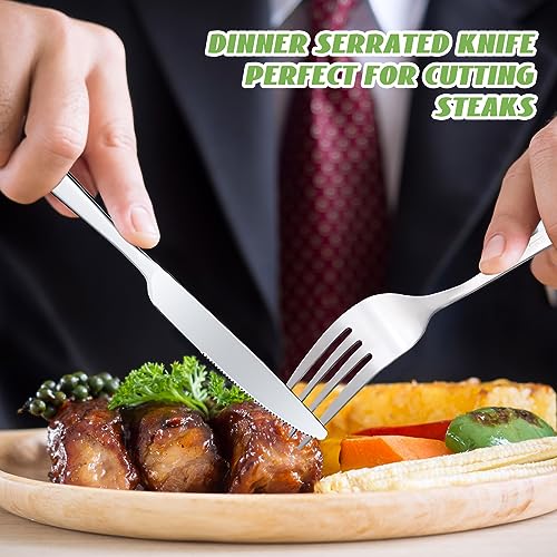 Nuenen 50 Pieces Stainless Steel Forks Silverware Set Dinner Forks and Knives Flatware Tableware Cutlery Set for Kitchen Restaurant(7.1 x 1 Inch, 8.4 x 0.7 Inch,Silver) - color: Silver, size: 7.1 X 1 Inch, 8.4 X 0.7 Inch