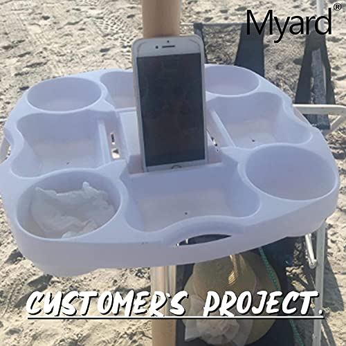 Myard 15'' Pro Universal Beach Umbrella Table Tray with Tablet Slots, Earpod Holds, Drink Holders, Snack Grooves, Phone Slots, Sunglasses Holes, Small Bag Hangers for Beach, Swimming Pool (Green) - color: Green