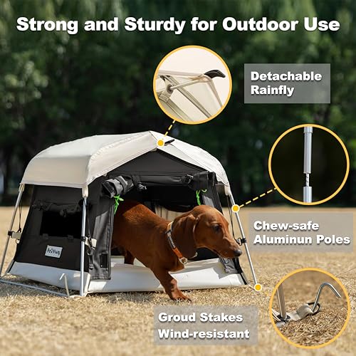 Dog Tent Cotton Fabric, Aluminum Poles and Camping Mat, Outdoor Weatherproof, Dog House Outdoor, Breathable with 2 Side Windows, Portable and Collapsible (Black, Small) - color: Black, size: Small, 24.4''L x 19.7''W x 16.5''H
