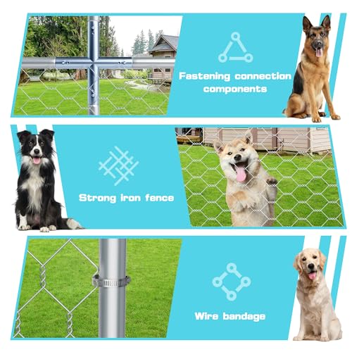 7.5ft×7.5ft Outdoor Large Dogs Kennels Enclosure - Outside Dog Cage with Waterproof roof Cover, Galvanized Steel Dogs House Fence Playpen with Rotating Feeders for Patio Backyard Farm Gardens - size: 90"D×90"W×63"H- w/rotating feeders