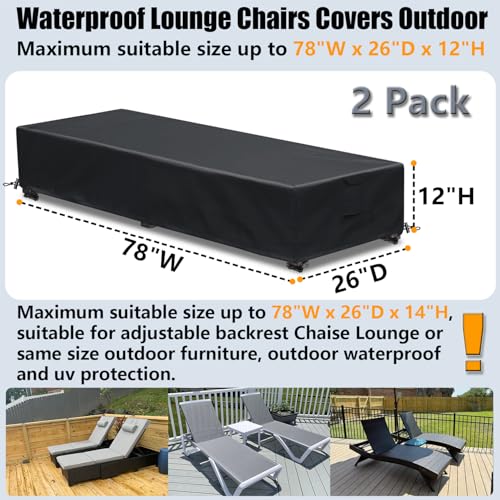 Lounge Chair Covers Outdoor Waterproof Patio Chaise Lounge Cover 600D Weather Resistant Material, UV Protection, Windproof Design 2 Pack 78" x 26" x 12" H, Black - color: Black, size: 2 Pack (78"l X 26"w X 12"h)