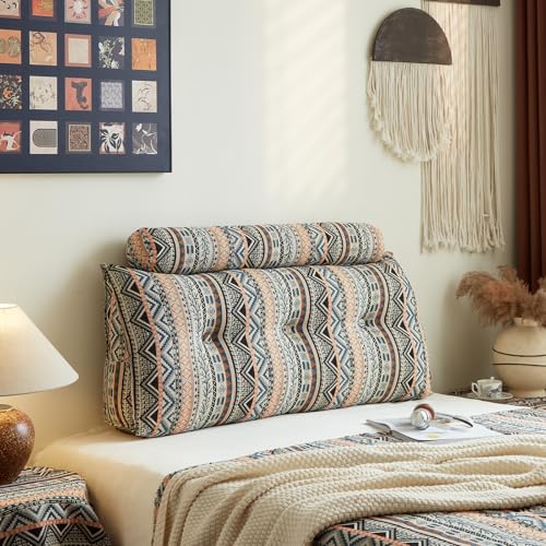 Bohemian style comfortable headrest pillow, large triangular sponge headboard, queen latex long pillow, reading headrest pillow - color: Amber Elegance, size: Full