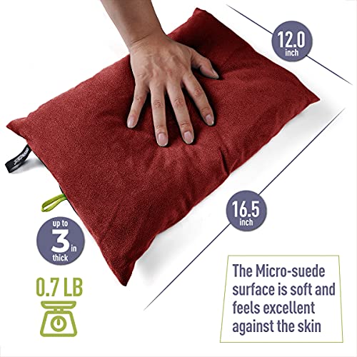 ZOOOBELIVES Down Filled Camping Pillow for Travel, Washable Soft Cover, Small Camp Cushion for Neck & Lumbar Support On-The-Go, Ultralight & Compressible for Hiking Backpacking - AlpliveS2046 - color: Red Dahlia