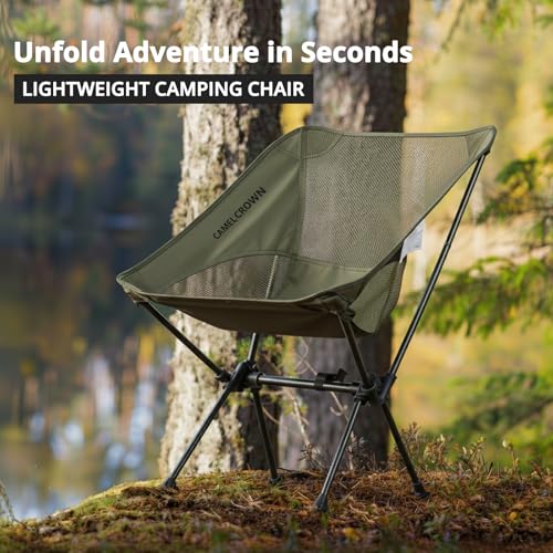 CAMEL CROWN Camping Chair Heavy Duty Backpacking Chair - Ultra-Light Folding Chair with Carry Bag, Portable Compact for Outdoor, Lawn, Hiking, Beach, Picnic - color: Army Green, size: 1 Pack