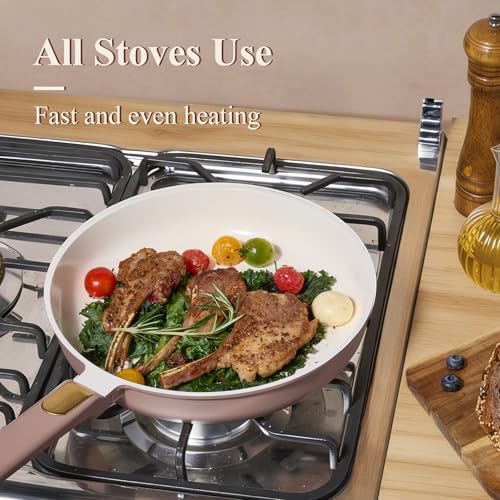 CAROTE Ceramic Cookware Set, Pots and Pans Set Non stick, 14-Piece Induction Cookware, Non toxic Healthy Non Stick Kitchen Cooking Set, with Frying Pans Set,Large Capacity Soup Pot - color: Purple