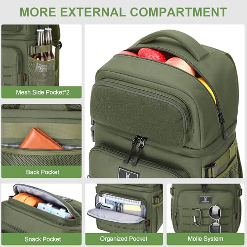 Large Insulated Cooler Backpack for Men Women, 36 Cans Double Deck Leakproof Cooler Bag for Camping, Hiking, Picnic, Fishing, Beach, Travel - color: Army Green
