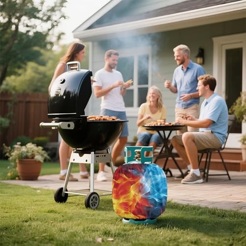 Propane Tank Covers 20lb Fire Outdoor Heavy Duty Waterproof Windproof Gas Tank Cylinder Cover with Elastic Brand, Dress up Your Gas Grill, Fits Standard 20lb Cylinder - color: Fire