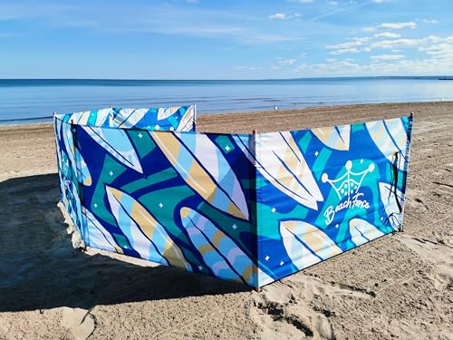 Premium 20 ft Beach Windscreen, Privacy Screen, Wind Blocker Free Rubber Mallet and Carry Bag Included (Surfs Up) - color: Surfs Up