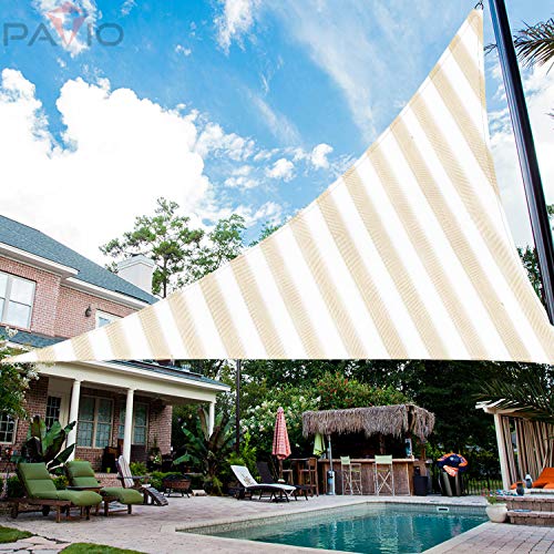 Patio Paradise 2' x 2' x 2' Sun Shade Sail Triangle Canopy Shade Cloth Fabric Sunlight Block Patio Pergola Cover HDPE Deck Awning for Outdoor Backyard Roof Shading, Beige White Strip - color: Beige White Strip, size: 2' x 2' x 2'