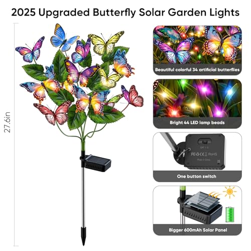 Solar Lights Outdoor Garden Decor: 6 Pack 102 Silk Butterflies with 132 Color-Changing LEDs - Auto On/Off 12H Magical Lighting IP65 Waterproof for Yard Patio Pathway - Unique Gifts for Mom Grandma - size: 6 Pack
