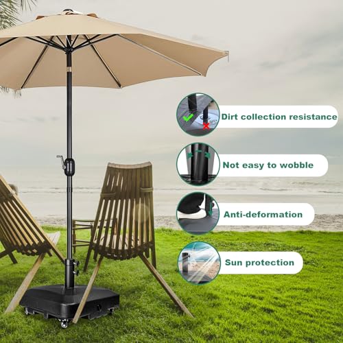 Patio Umbrella Base Heavy Duty with Wheels Square Market Stand for Outdoor 4 Locks 2 Knobs 125lb Capacity, Black - size: 125lb