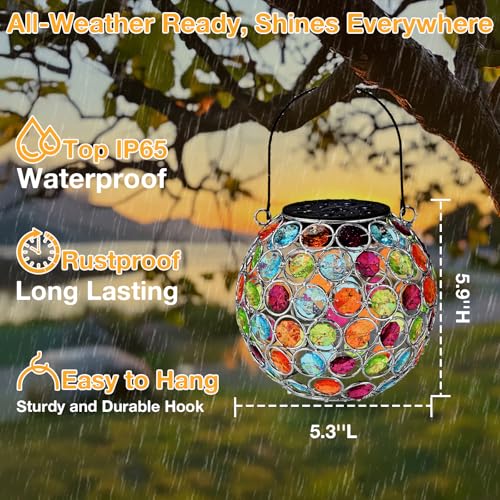 Uspring Crystal Mosaic Solar Lanterns Outdoor Waterproof Decorative Hanging Solar Lights for Outside, Gifts for Women Mom Grandma Garden Decor for Patio Backyard Porch Pathway Lawn Walkway, Red - style: Mosaic Red