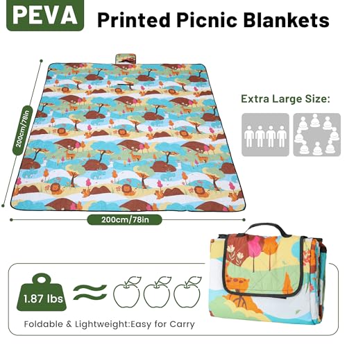 Dimatic Cute Picnic Blankets 78"x78" Extra Large Beach Blankets Waterproof Sand Proof Foldable Portable for Outdoor Family Camping - color: Animals