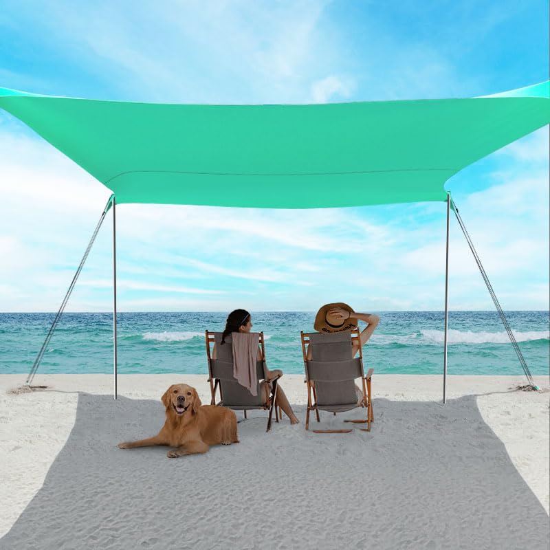 EasierHike Beach Shade Tent, 10 × 10 Ft Portable Easy Pop Up Beach Canopy, UPF50+ Sun Protection Shelter, Windproof & Water Resistant, Stable with 4 Sandbags & Windproof Cords, Perfect for Family - color: Mint Green, size: 10x10 FT 4 Poles