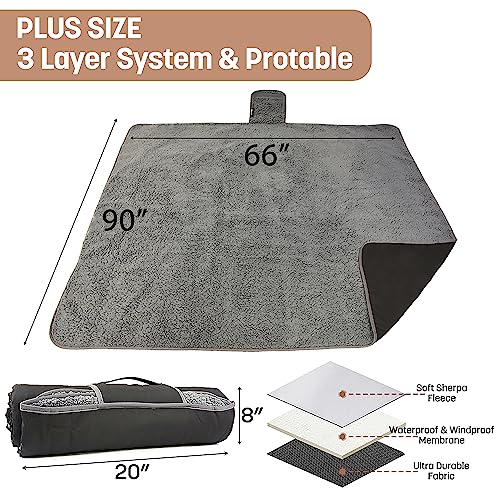 Tirrinia Waterproof Outdoor Blanket with Sherpa Lining, Windproof Triple Layers Warm Comfy Foldable for Camping Stadium, Beach, Picnic, Grass, Concerts, Car, Dog, 51''X 59'' & 59''X 80'' - color: Black/Grey, size: 59” x 80”