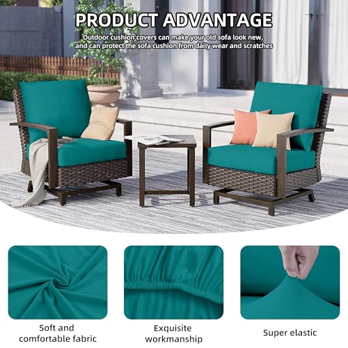 8Pcs Outdoor Cushion Covers, Patio Cushion Covers,Stretch Elastic Slipcovers, Replacement Washable & Reusable Furniture Protector for Patio Couch (Peacock Blue,Cover Only) - color: Peacock Blue, size: 8Pcs-Solid color