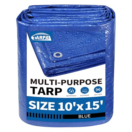 TARPAL 10x15 Feet Blue Tarp Waterproof 5mil Multipurpose Protective Cover All Purpose Poly Tarps Cover for Firewood,Camping,Tent,Outdoor Furniture - color: Blue, size: 10x15 Feet-Finished size