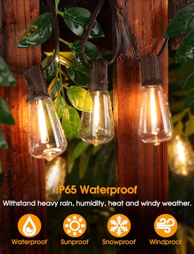 Larkvue 25FT Outdoor String Lights, Patio Lights with 10+1 LED Dimmable Waterproof Shatterproof Linkable ST38 Bulbs for Fence Porch Gazebo, Brown - color: Brown, size: 25FT