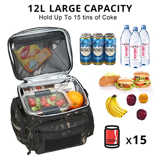 ATRIPACK Lunch Box for Men, Tactical Lunch Bag MOLLE Webbing Leakproof Insulated Large Lunch Cooler Women Adult Meal with Adjustable Shoulder Strap Durable Lunch Pail (Camo-Black) - color: Camo-Black, size: Medium