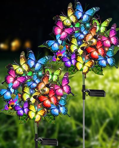 Solar Garden Lights Outdoor Waterproof Decorative Solar Lights Outside 2 Pack with 86 LED 34 Butterfly Flowers Garden Decor Yard Patio Lawn, Gifts for Women Mother's Day Mom