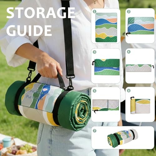 Exclusivo Mezcla Extra Large Waterproof Picnic Blankets 3 Layer, Sandproof and Foldable Outdoor Blanket for Beach Camping, Park and Travel - color: Waved Green