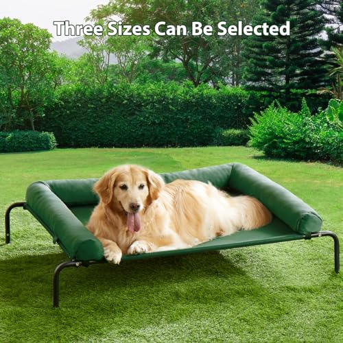Cooling Elevated Dog Bed for Large Dogs – Waterproof Raised Dog Cot with Slope Headrest, Breathable Teslin Mesh, Durable & Portable Pet Bed for Indoor and Outdoor Use, Green - color: light green, size: 36.0"L x 26.0"W x 8.0"Th