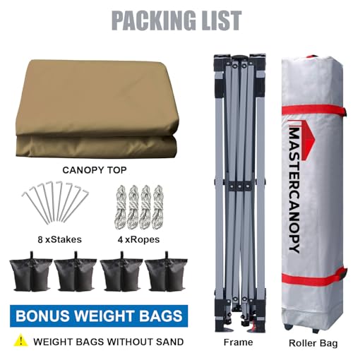 MASTERCANOPY Durable Pop-up Canopy Tent with Roller Bag (8x8, Khaki) - color: Khaki, size: 8x8