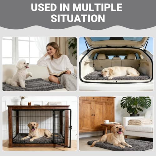 Washable Dog Bed Mat Ultra Soft Dog Crate Pad Comfy Fluffy Pet Kennel Beds Dog Sleeping Mattress for Large Jumbo Medium Small Dogs, 41 x 27 Inch, Gray - color: Grey, size: 41.00" x 27.00" x 1.50"