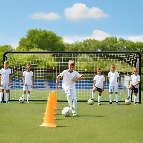 MOPHOTO Soccer Goal, 6X4/8x6/10x6.5/12x6/16x7/18.5x6.5/21x7/24x8ft Soccer Goals for Backyard, Full Size Soccer Goal for Teens & Adults Training - size: 12x6FT, style: Alloy Steel-Black
