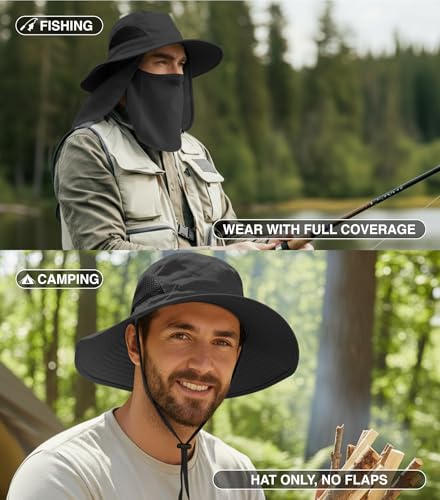 GearTOP Wide Brim Sun Hat for Men & Women, UPF 50+ Fishing Hat with Detachable Neck Flap & Face Cover Gardening Boonie Sunhat - color: Dark Grey