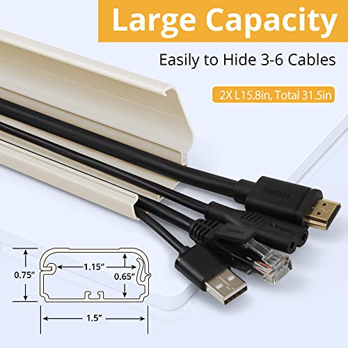 ZhiYo TV Cord Cover for Wall, 32 inch Cable Concealer, Cord Hider for Wall Mounted TV, Paintable Cable Cover to Hide Wires, Beige Wire Raceway Kit, 2X L15.8in W1.5in H0.75in - color: Beige, size: W1.5in x H0.75in - L31.5in