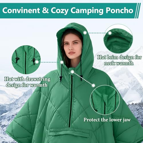Camping Outdoor Blanket, Ultralight Down Alternative Printed Travel Camp Blankets for Sleeping Packable Waterproof Puffy Quilt for Hammock Picnic Stadium Beach Cold Weather (Green Blanket Poncho) - color: Green Blanket Poncho