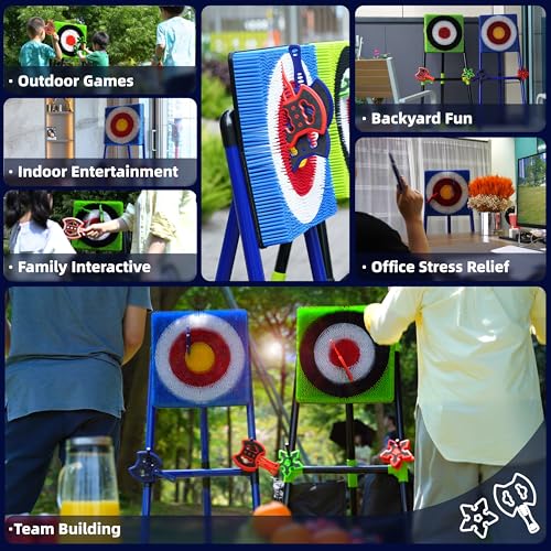BunnyBoo Family Axe Throwing Game for Backyard Fun - color: Blue, size: 17" Bristle Target