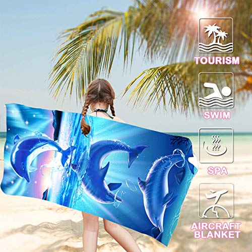 Bonsai Tree Dolphin Beach Towel, Cute Ocean Dolphins Themed Microfiber Bath Towel Gifts for Kids, Funny Abstract Animals Cartoon Sand Free Quick Dry Travel Towels for Boys Girls Pool Sports 30" x 60" - color: Dolphin 1, size: 30"x60"