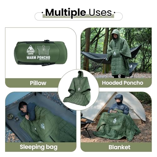 ONETIGRIS Camping Blanket with with Recycled Synthetic Insulation,Wearable Hoodie Blanket | Ultralight Water-Resistant Warm Camping Blanket for Outdoor, Hiking, Stadium - color: 2pcs-green